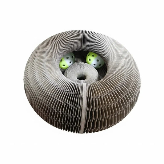 Round Cat Scratcher Toy with Interactive Ball Track - Camel